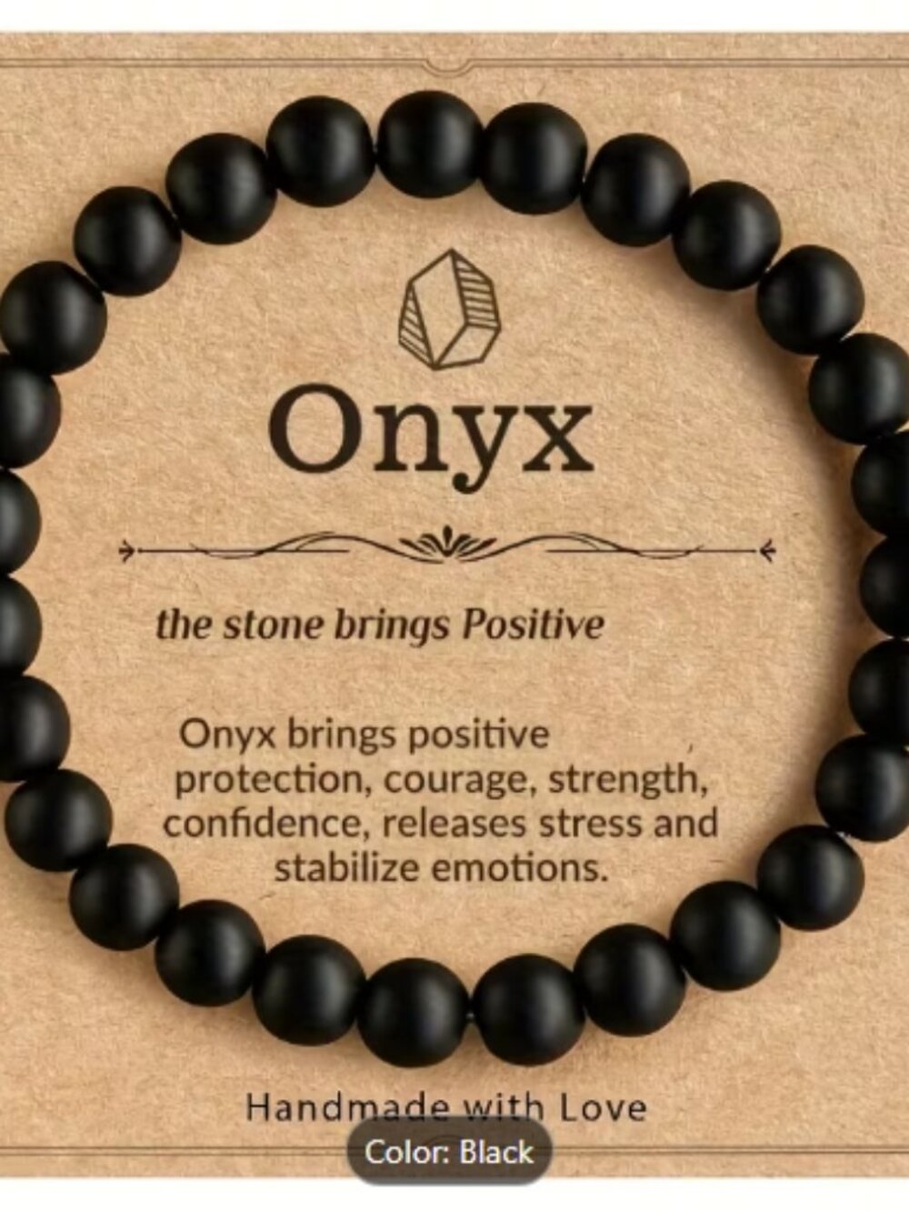NEW Unisex Unpolished Onyx Stretch Bracelet for 7" before stretch.
